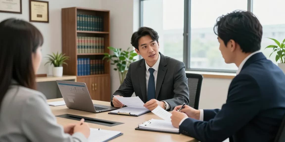 Engaging legal consultation showcasing additional reading resources in a modern law office.